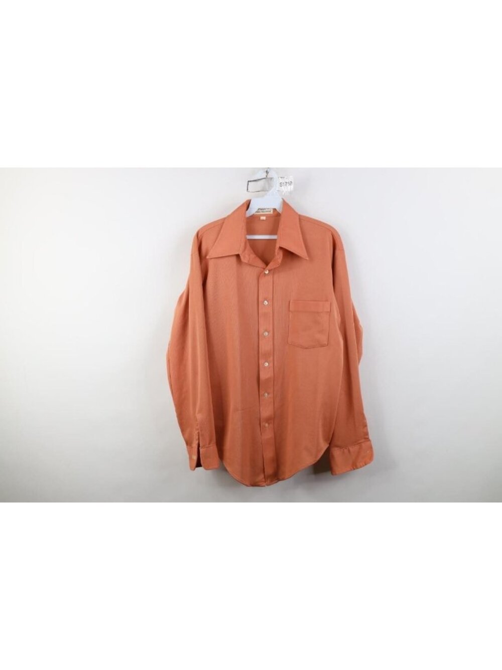 Vintage 60s 70s Streetwear Mens 16 34 Dagger Collar Knit Button Shirt Salmon USA
